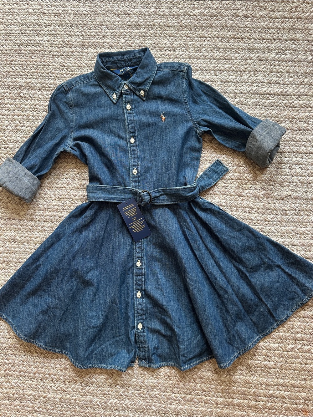 Ralph Lauren Girls' Dark Blue Denim Shirt Dress with Belt